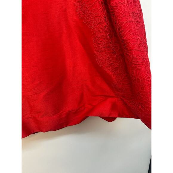 Monique Lhuillier Red Lace Flare Bateau Neckline Knee-Length Dress - Picture 4 of 10